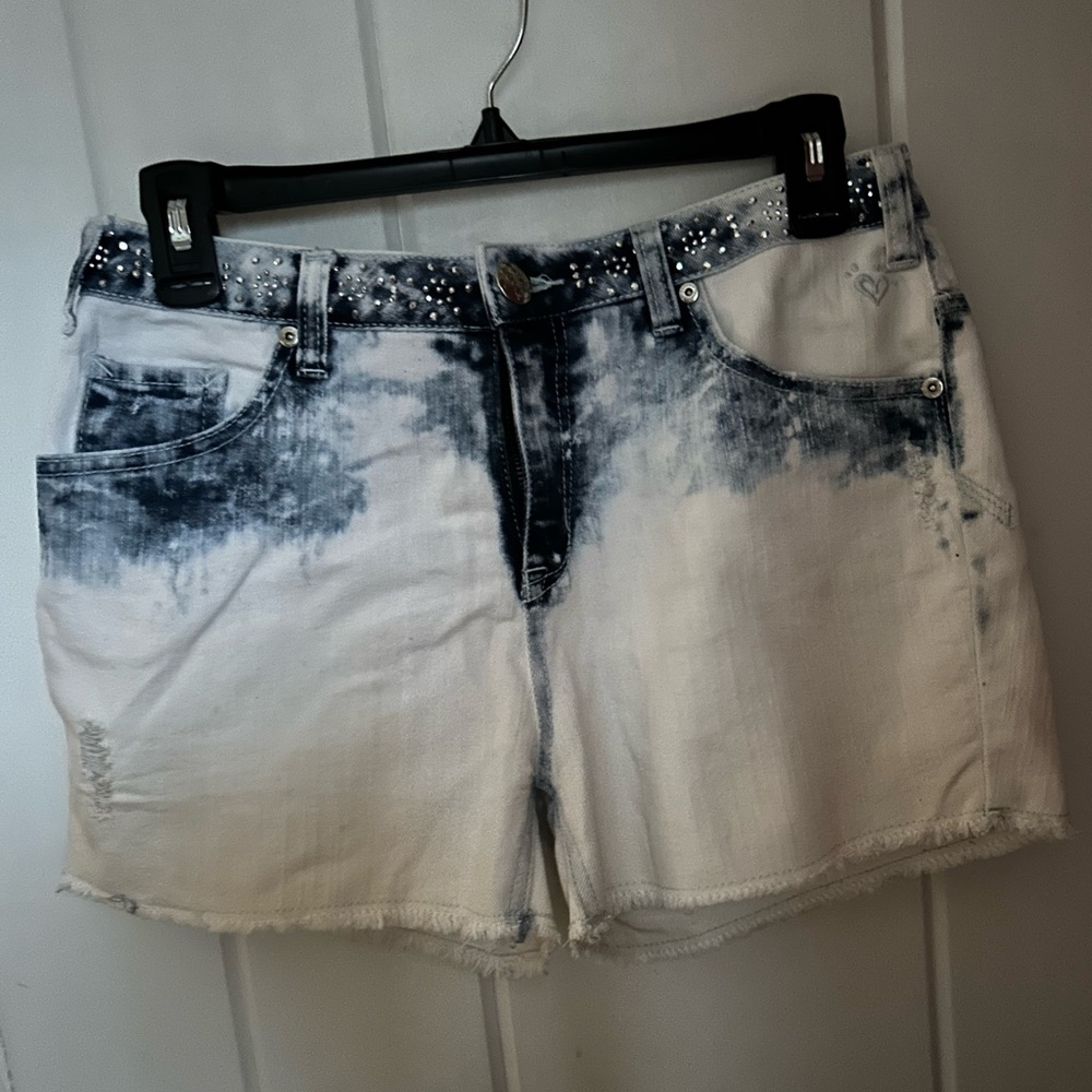 Justice Junior Girls Tie-Dye Denim Shorts With Bling Waistband